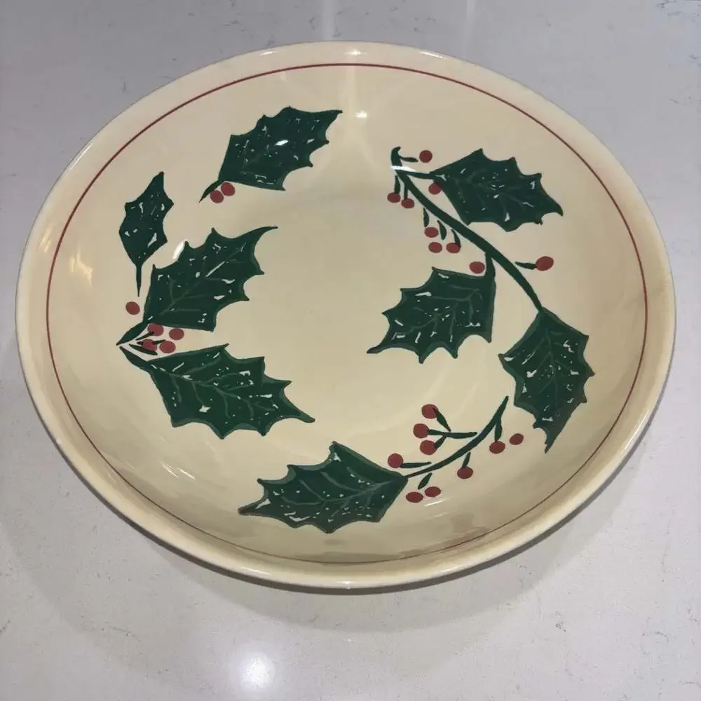 La Primula 12.5” Christmas Holly Bowl Salad Pasta Dish Made In Italy